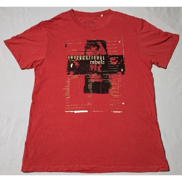 GUESS INTERNATIONAL REBELS Men Large Red Cotton Graphic Print T-Shirt - Picture 11 of 15